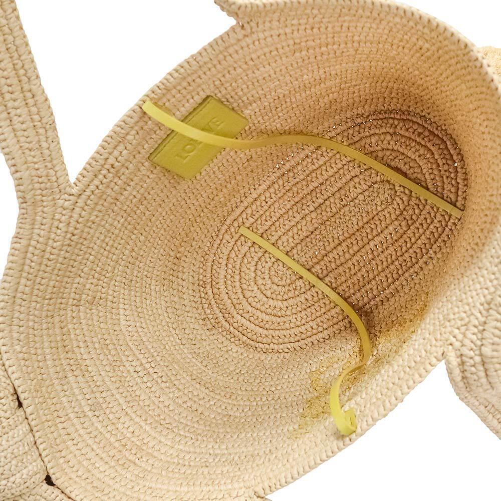 LOEWE Bunny Basket Handbag Raffia Calfskin Leather Beige Yellow
